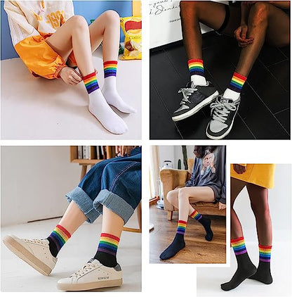 6 paar katoenen sokken met hoge enkel en casual strepen, zwart-wit gestreept, Rainbow Pride voor heren en dames, compressie